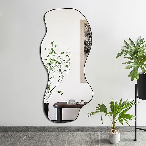 Irregular Asymmetrical Wall Mirror 47x21.6 Black