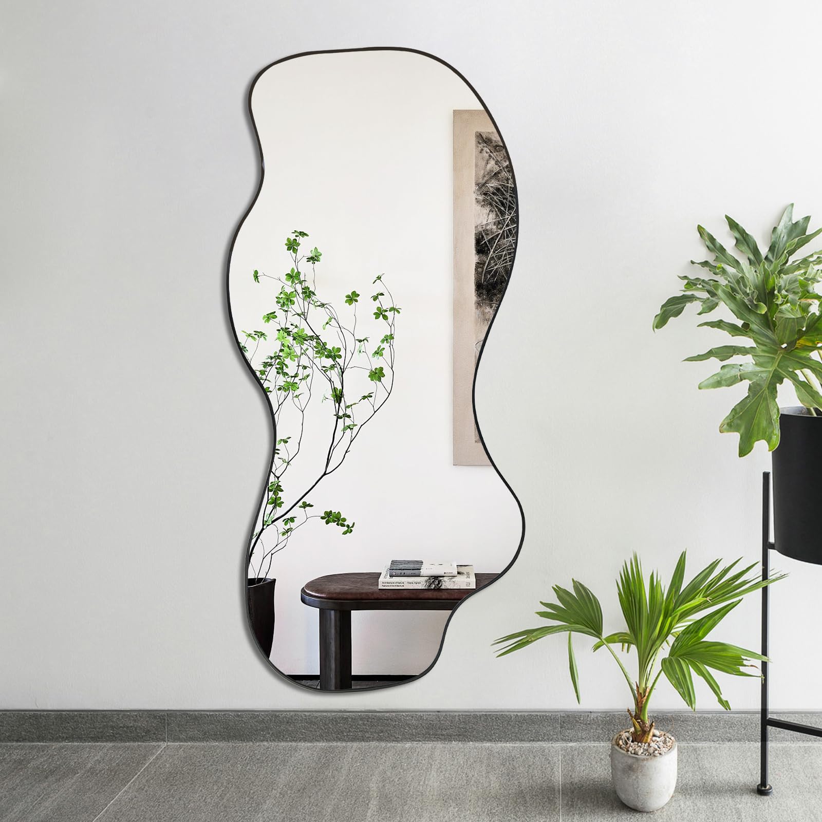 Irregular Asymmetrical Wall Mirror 47x21.6 Black