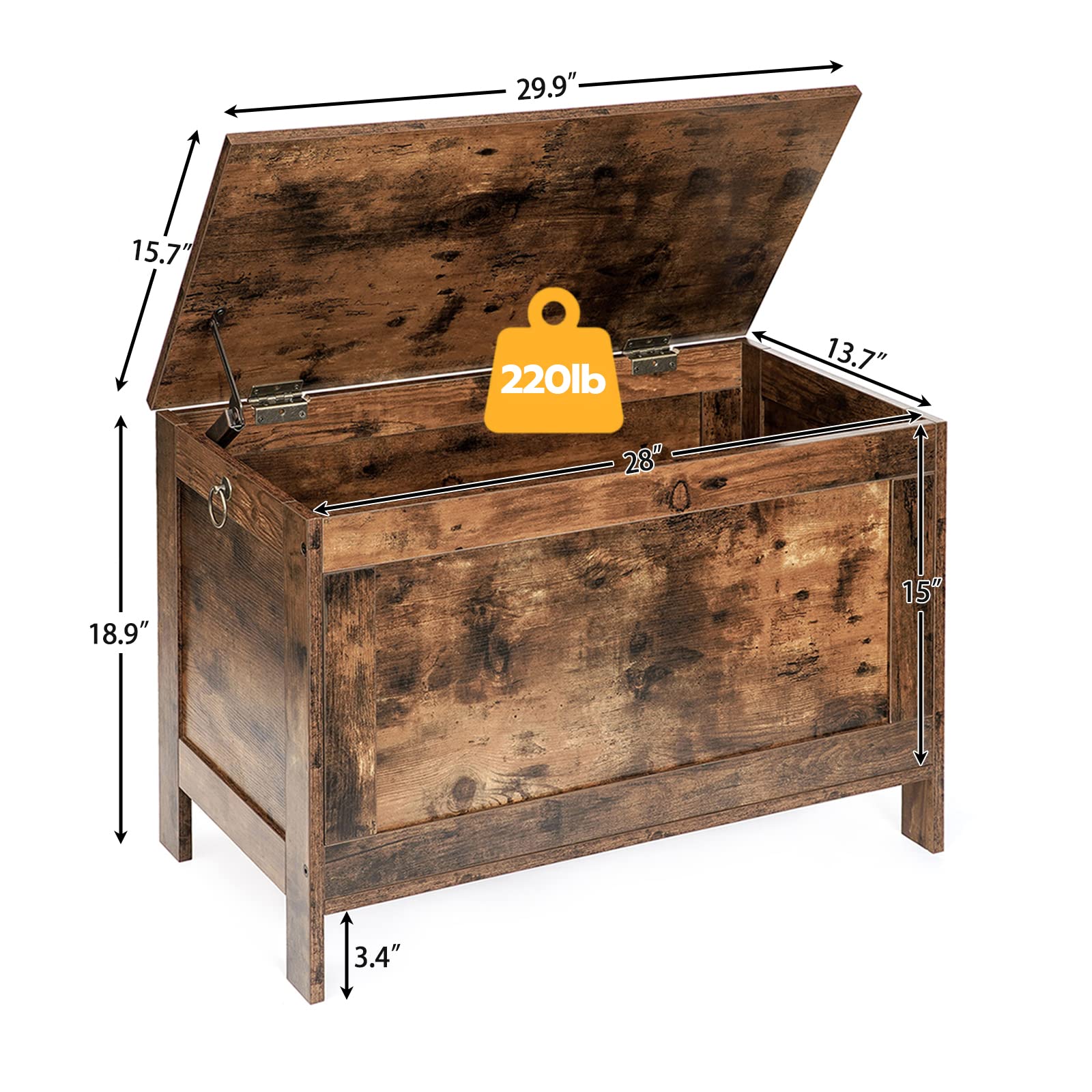 Wooden Storage Chest with Safety Hinge
