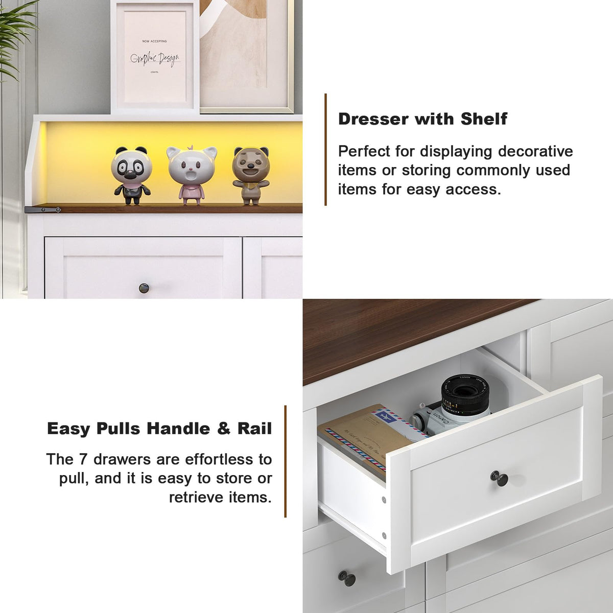 7 Drawer Dresser with LED Lights and Charging Station