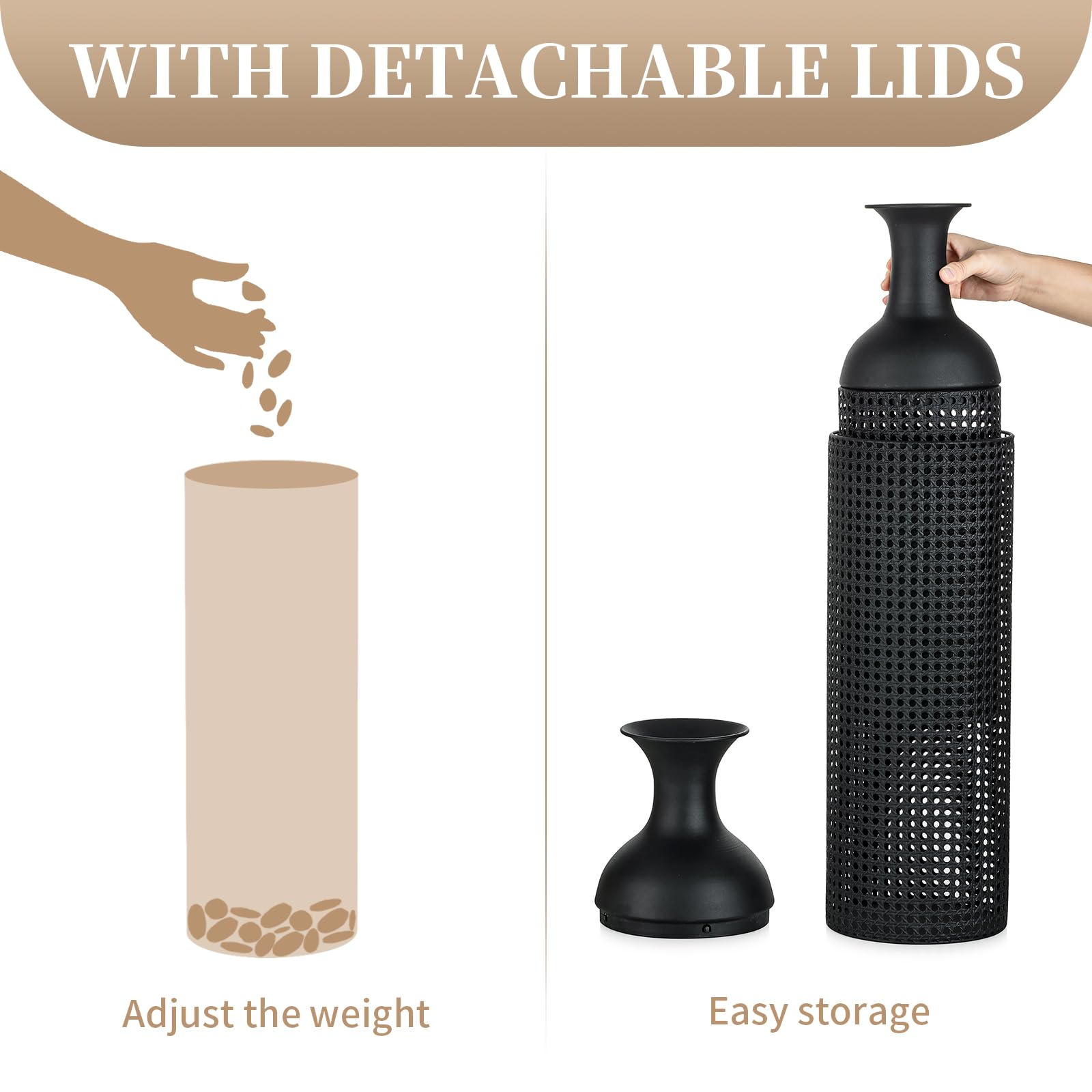 Black Metal Floor Vases Set of 3