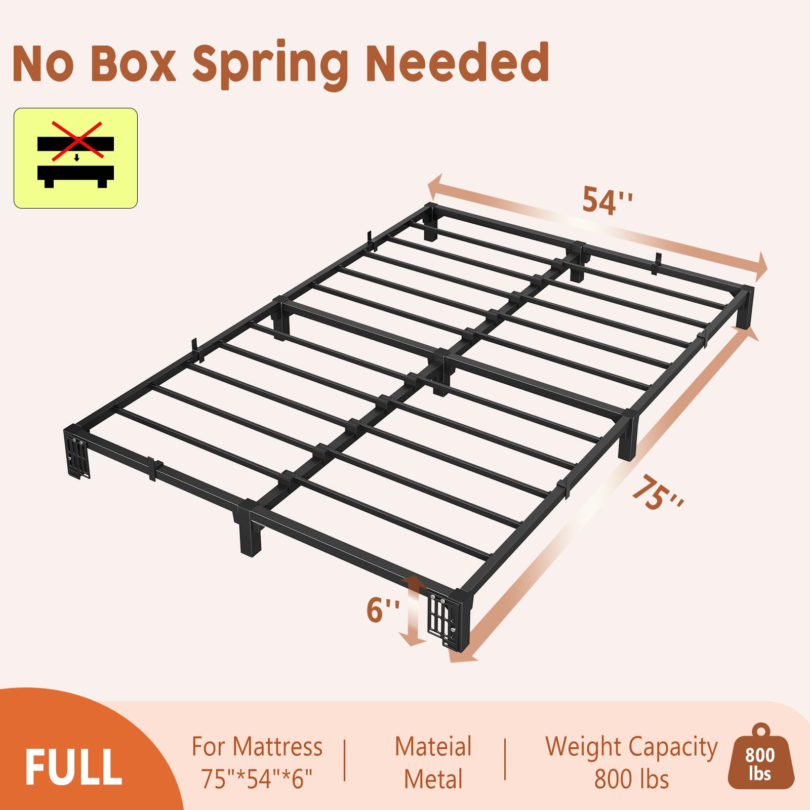 6 Inch Full Bed Frame - Heavy Duty Metal Platform