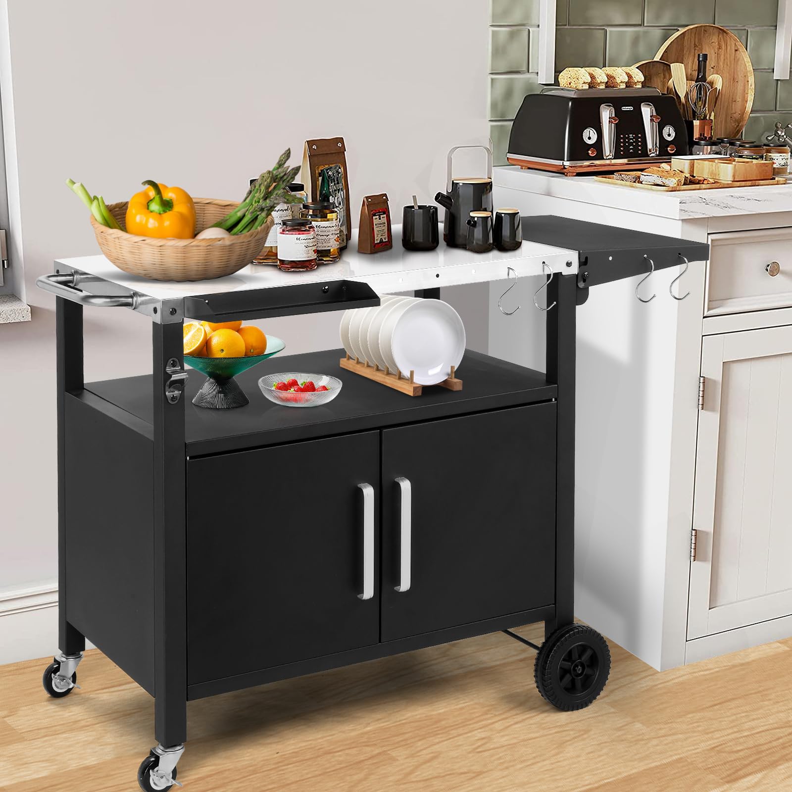 Outdoor Grill Cart with Storage and Foldable Top