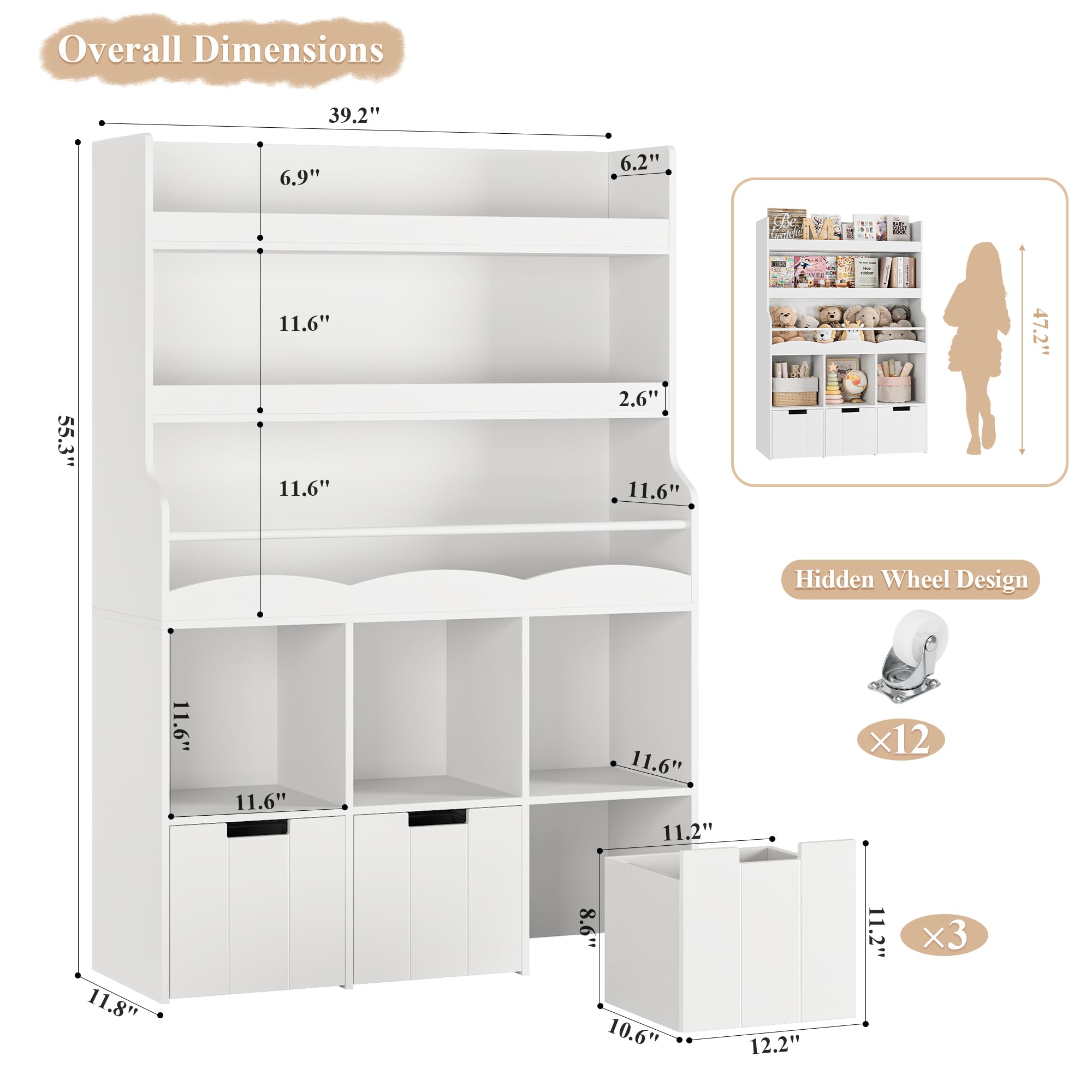 Kids Bookshelf with Toy Storage Organizer