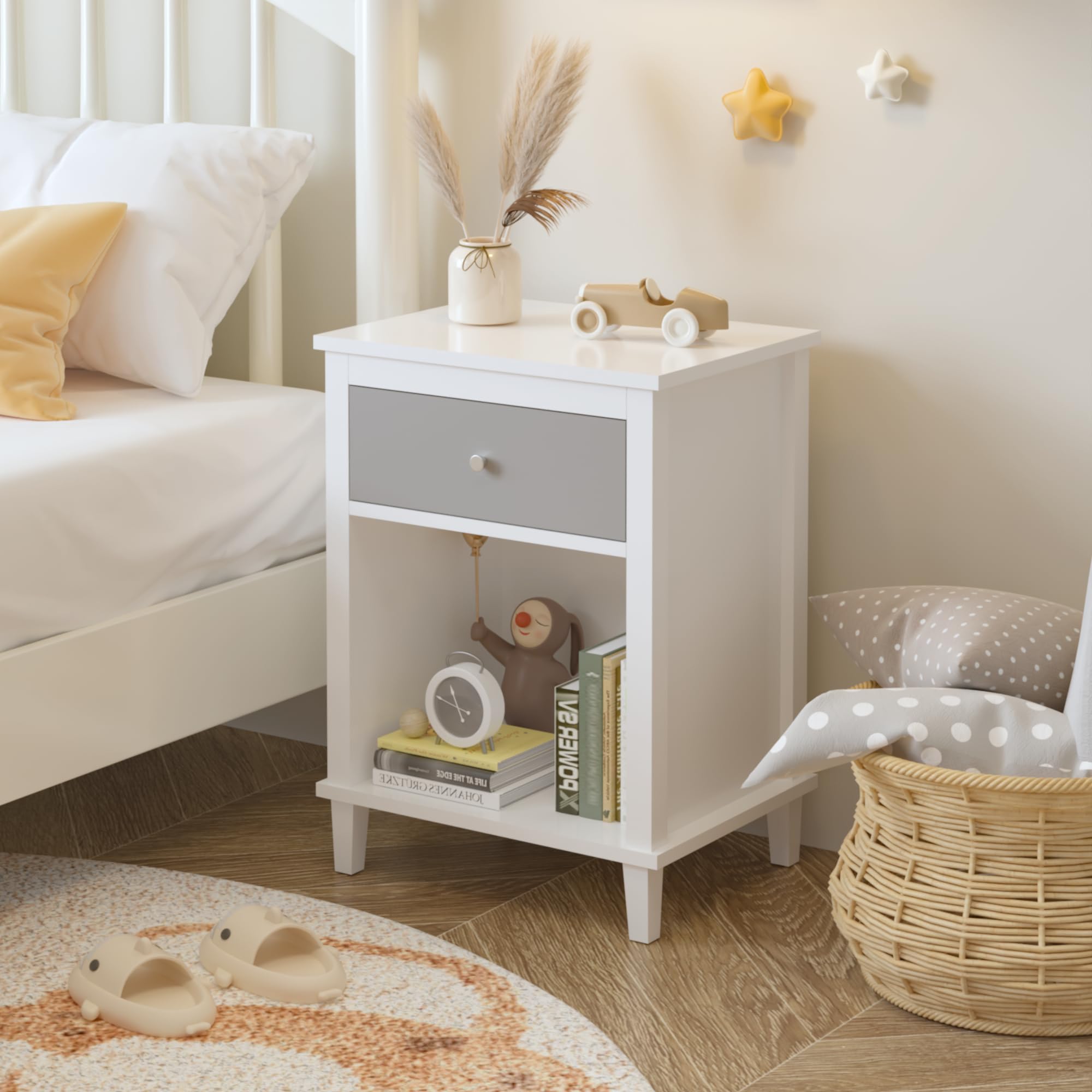 Kids Nightstand with Drawer and Storage Shelf