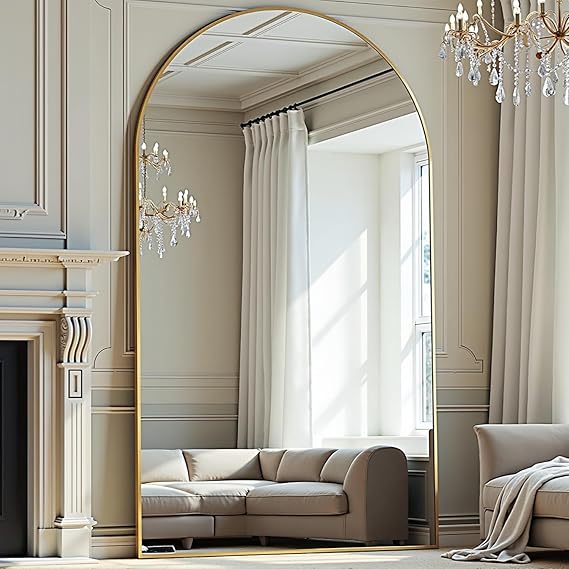 Arched Full Length Mirror 70x26 Gold Aluminum Frame