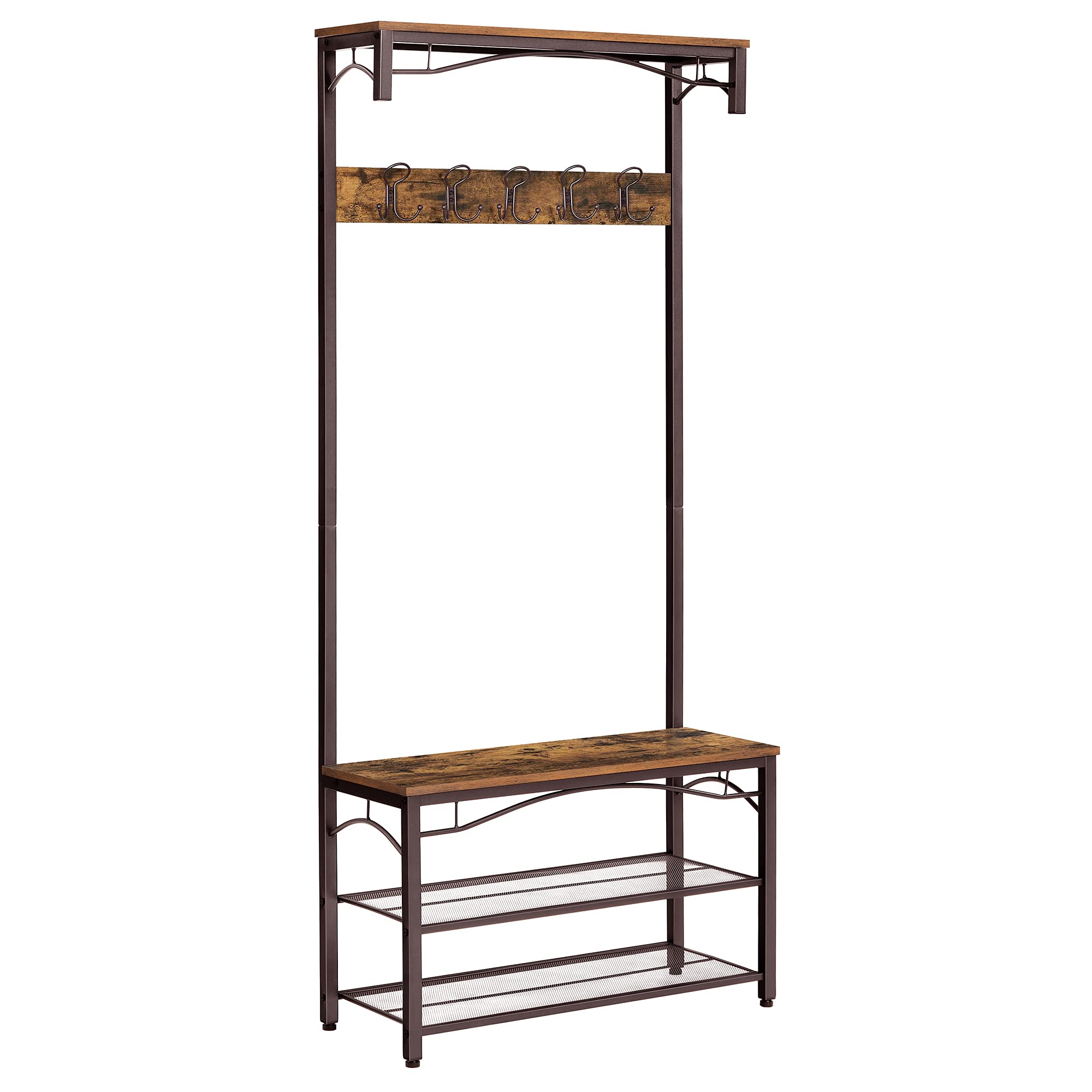 3-in-1 Hall Tree Entryway Bench with Coat Rack and Storage Shelves