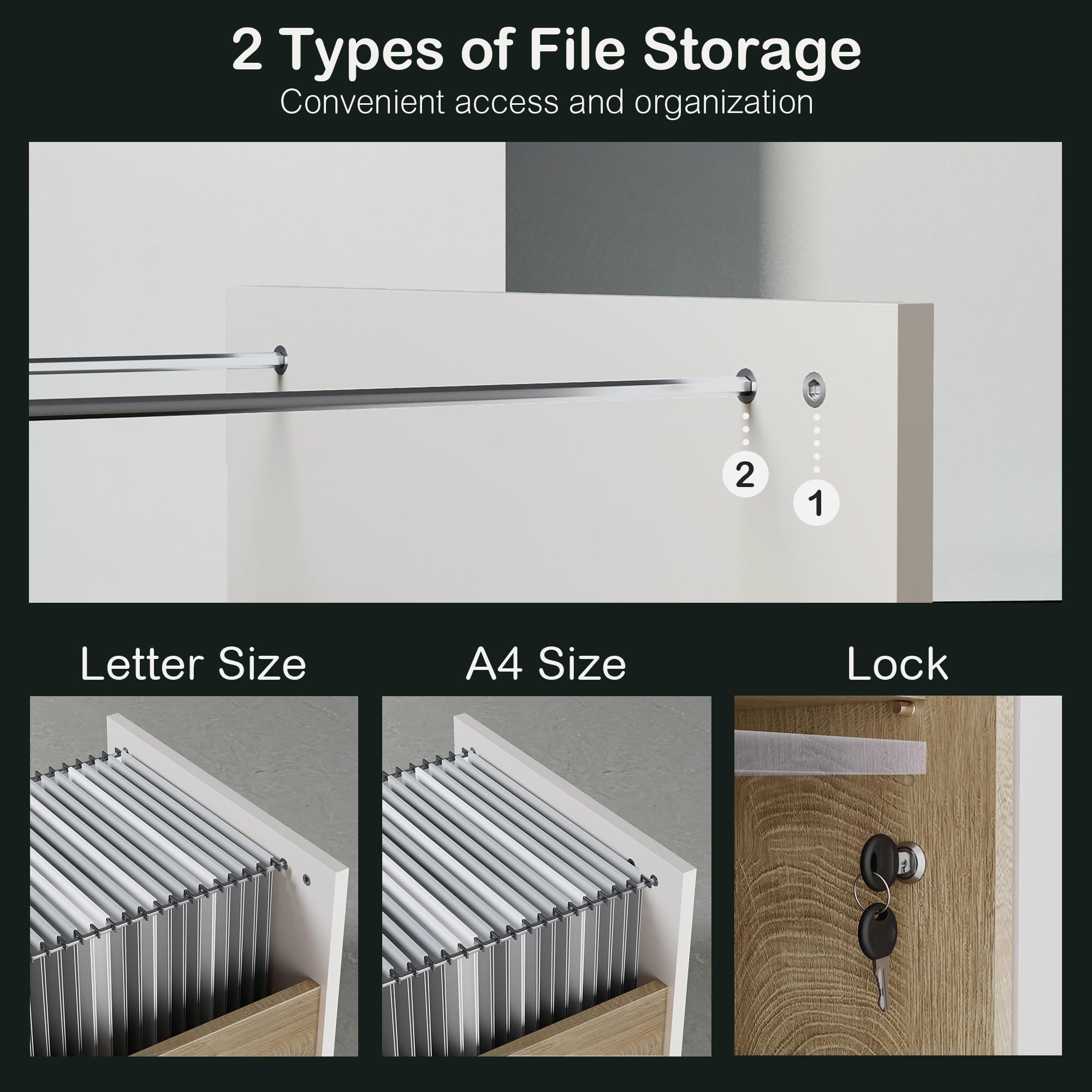 2 Drawer Wood File Cabinet with Lock and Power Outlets