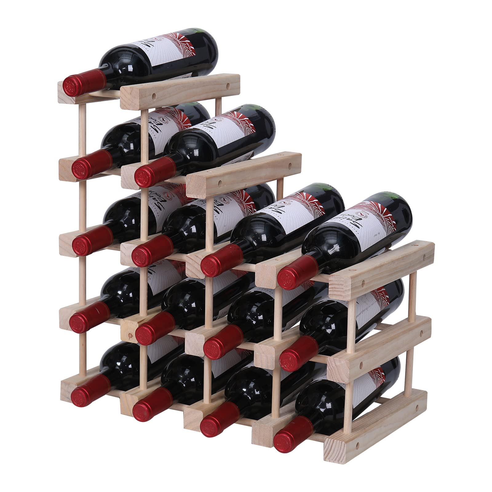 16-Bottle Pine Wood Wine Rack