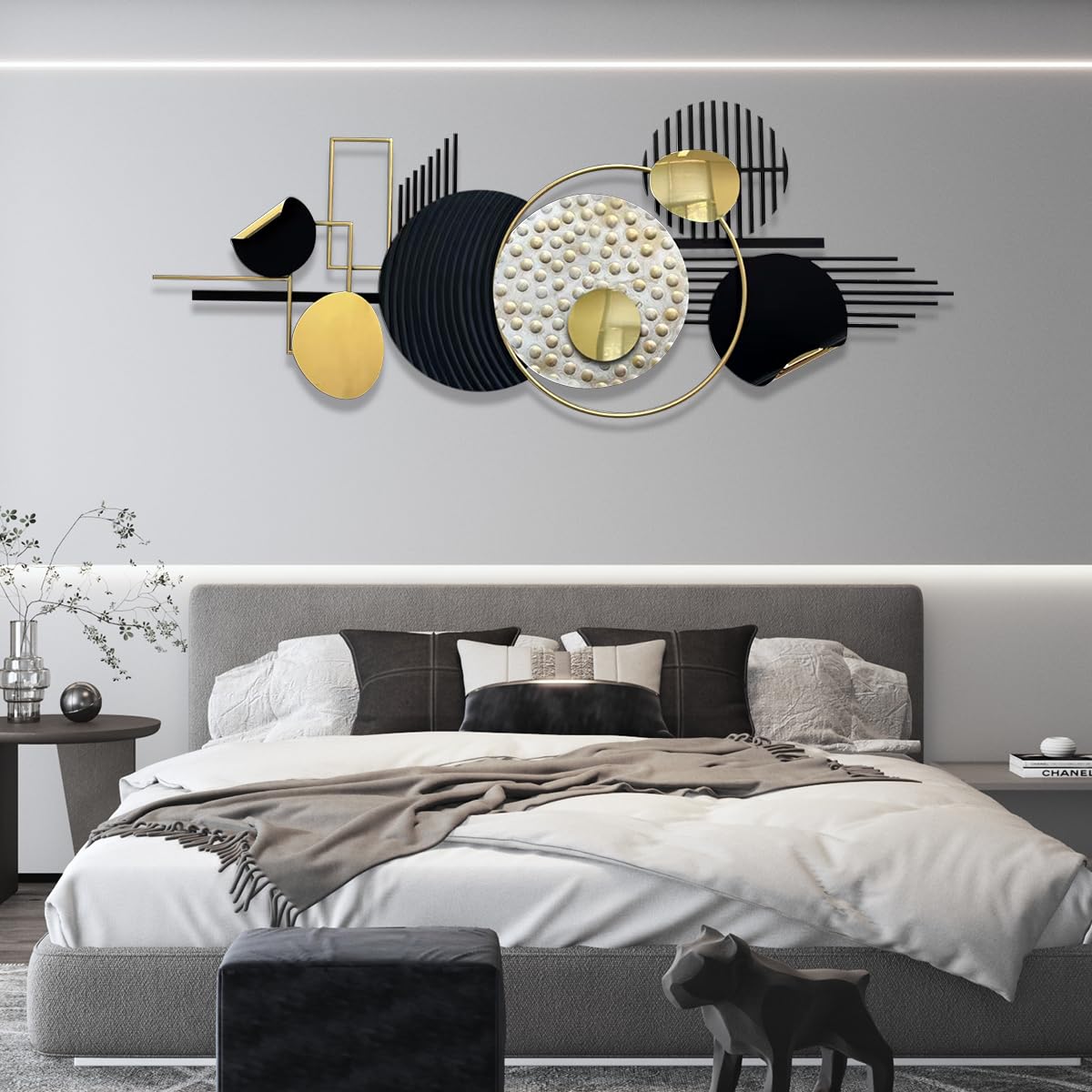 Metal Wall Art Abstract Geometric Sculpture Black and Gold
