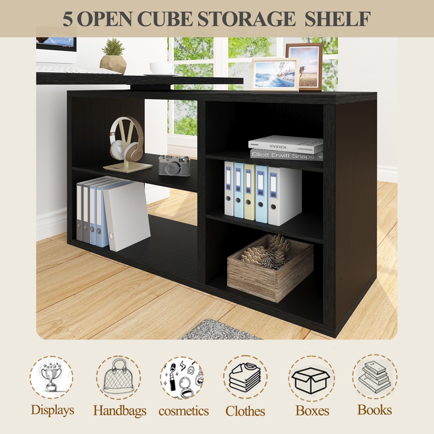 L-Shaped Corner Desk with Storage Shelves