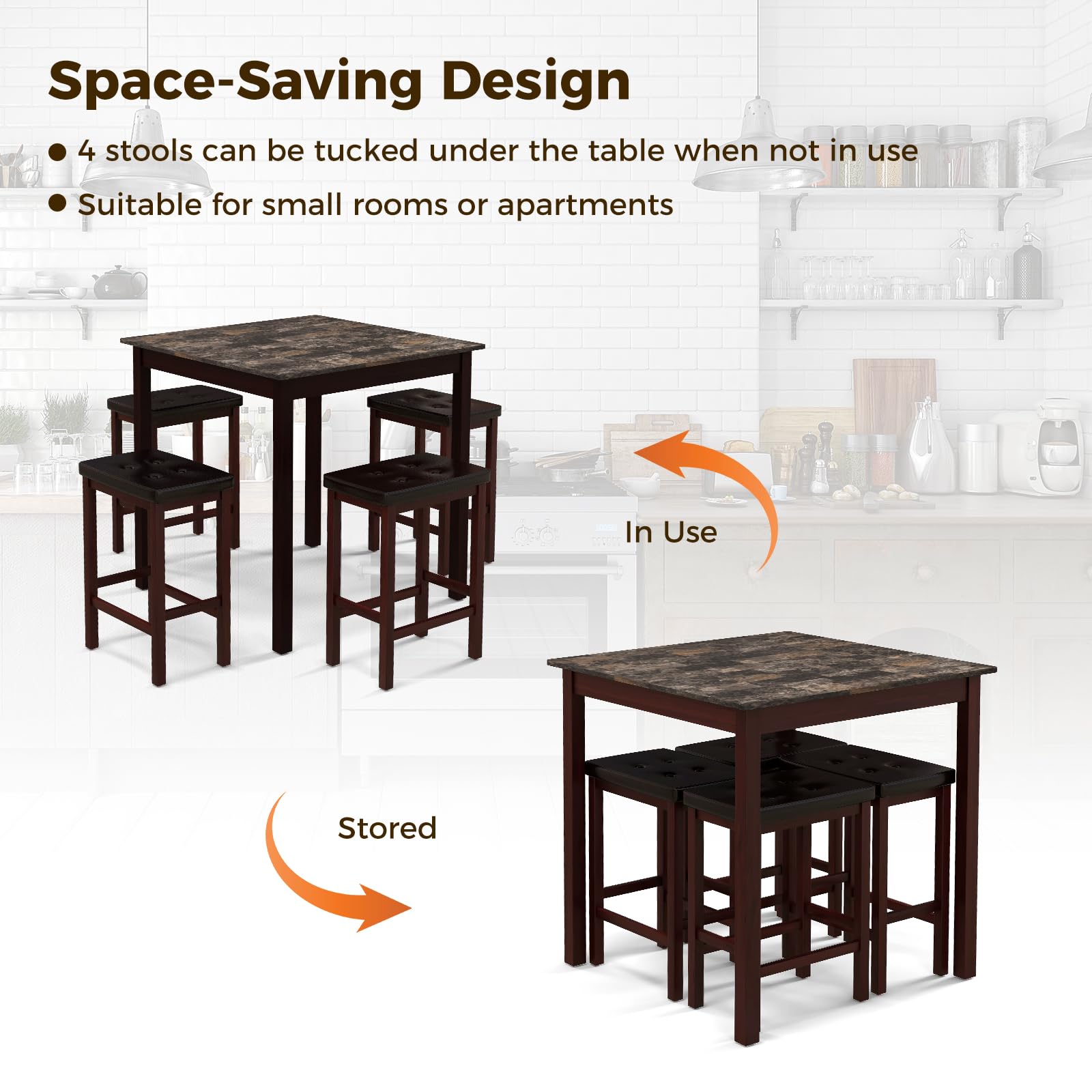 5-Piece Counter-Height Dining Set with Faux Marble Table