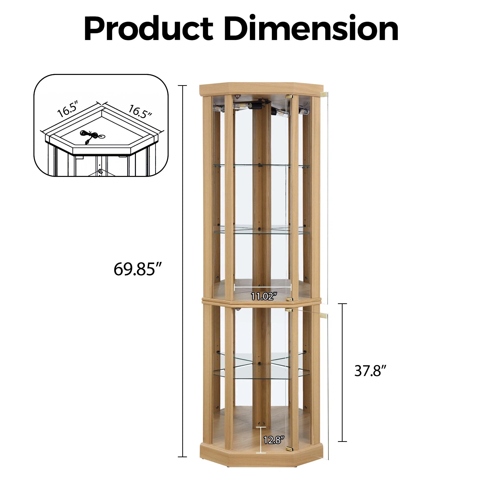Corner Curio Cabinet with Lighted Glass Display