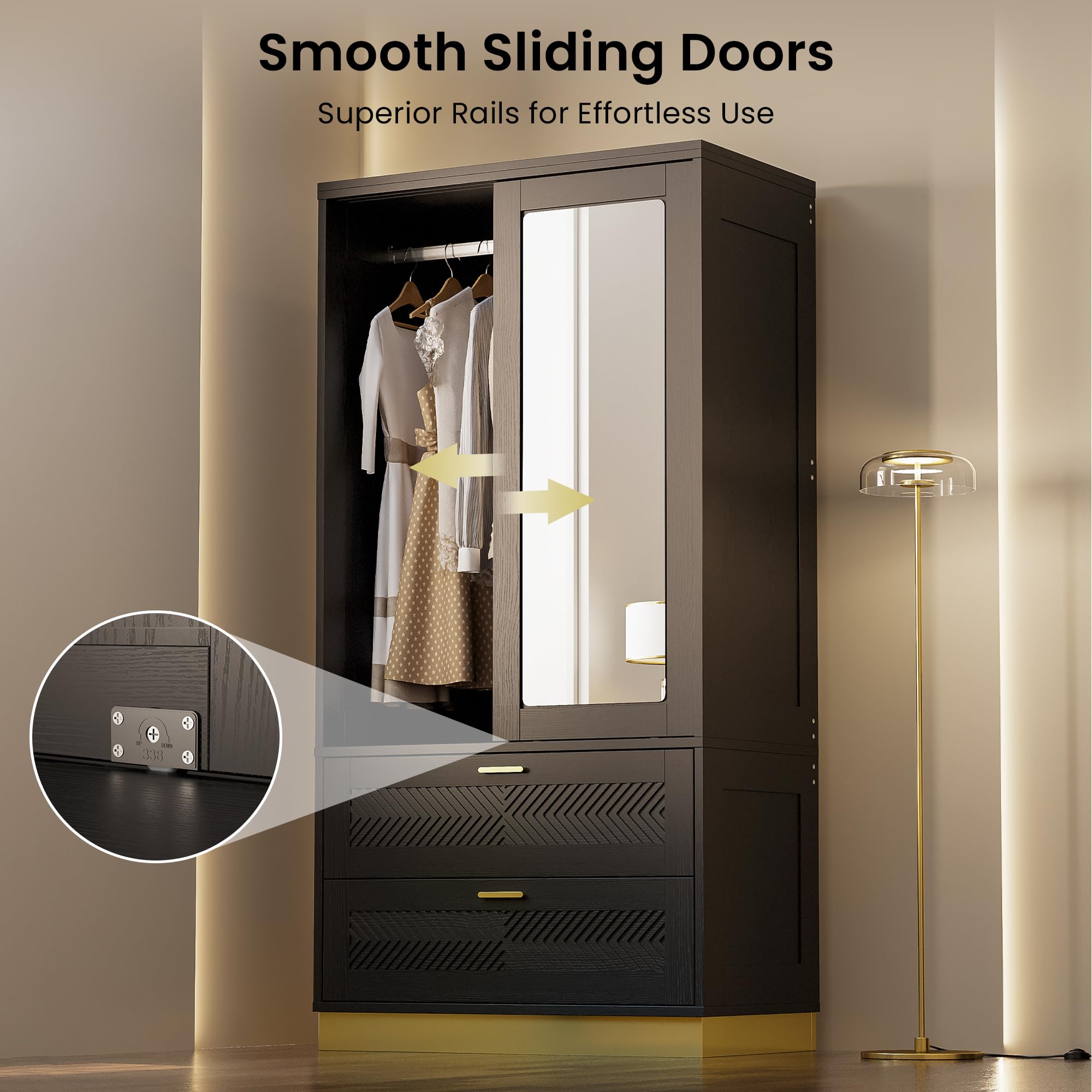 71" Armoire Wardrobe Closet with Mirror and Sliding Doors
