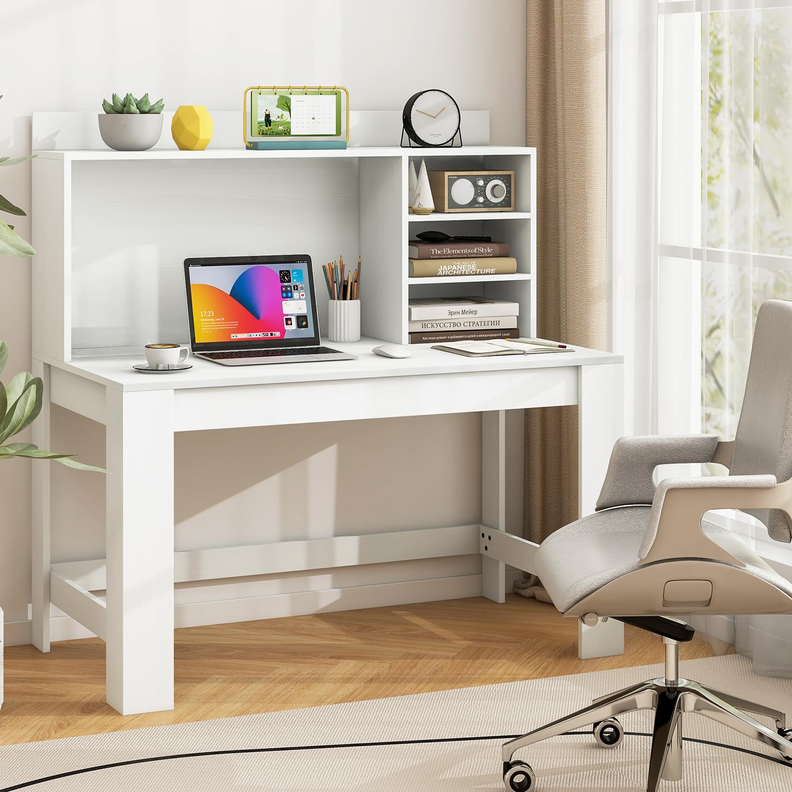 48" Computer Desk with Hutch and Storage Shelves