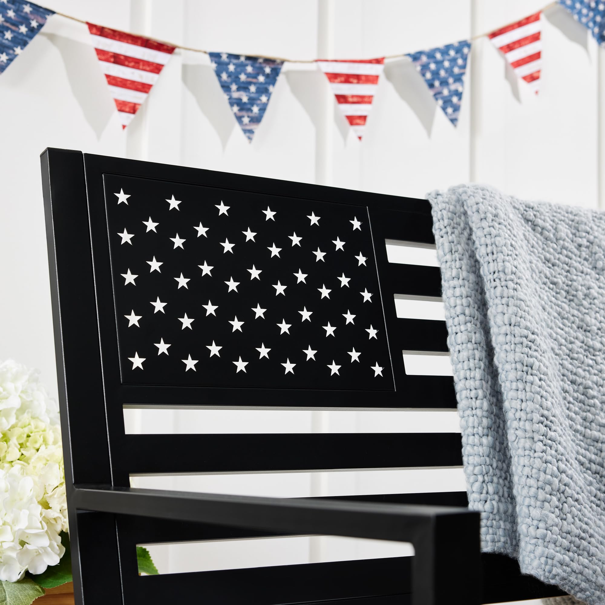 2-Person Steel Outdoor Bench with American Flag Design