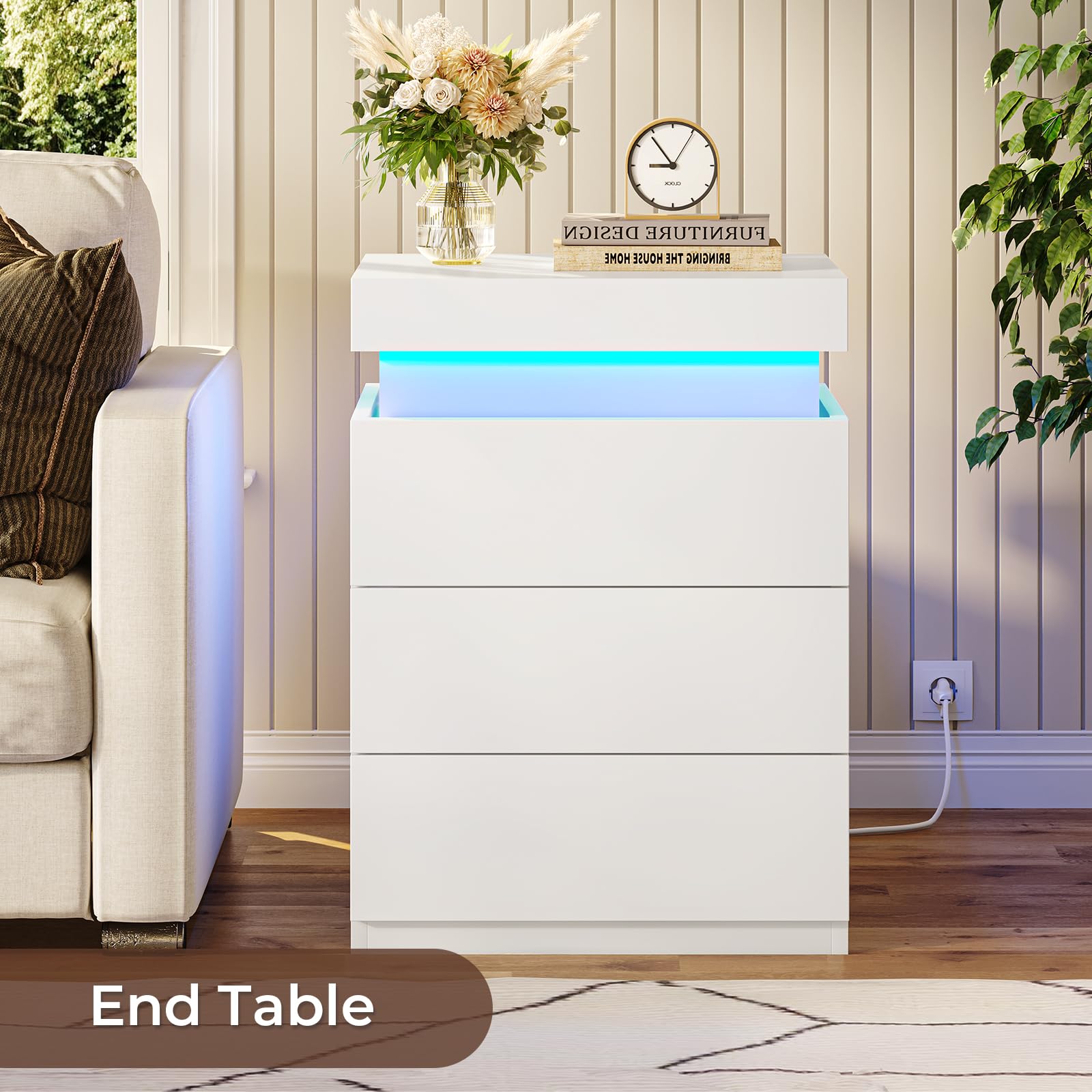 LED Nightstand with Charging Station