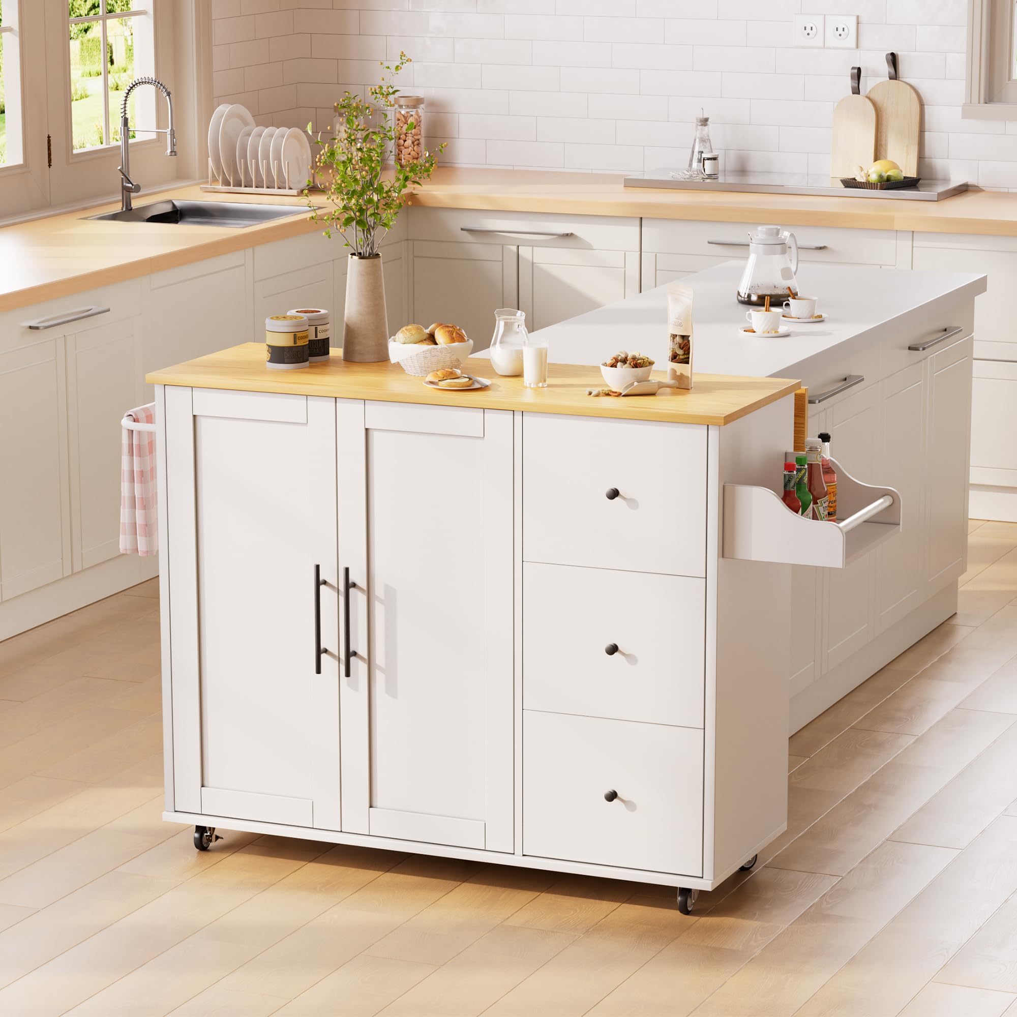 Kitchen Island on Wheels with Storage and Drop Leaf