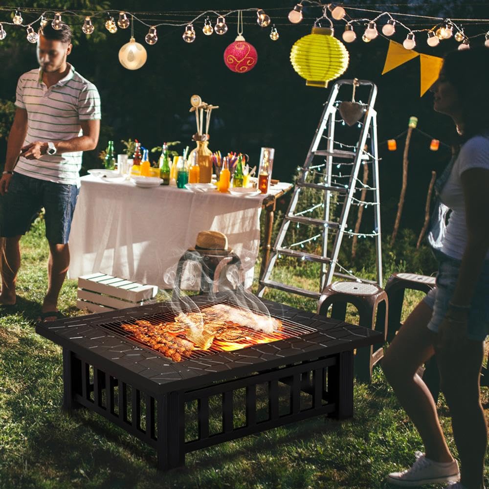 32-Inch Square Metal Fire Pit