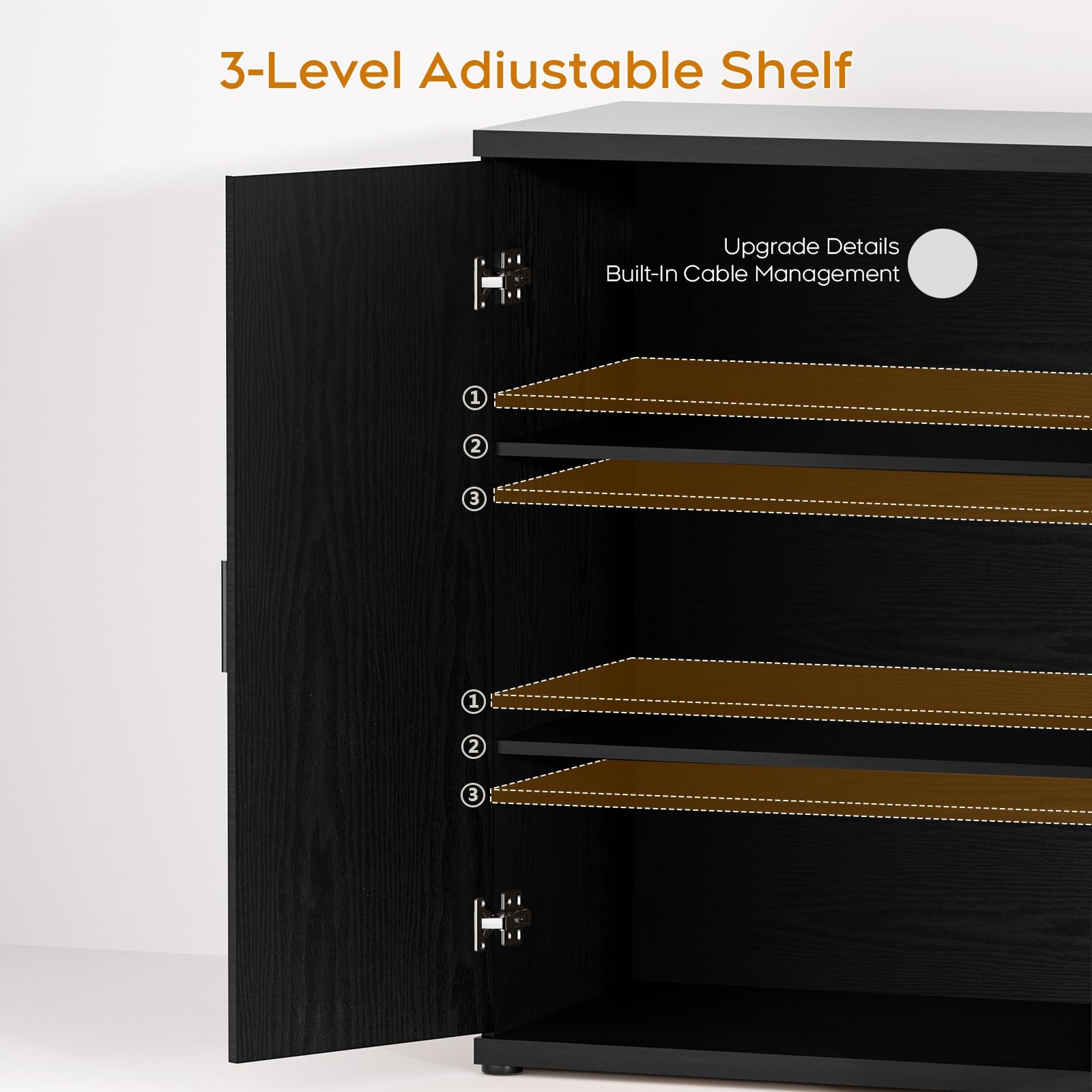 Black Fluted Sideboard Buffet Cabinet with Storage