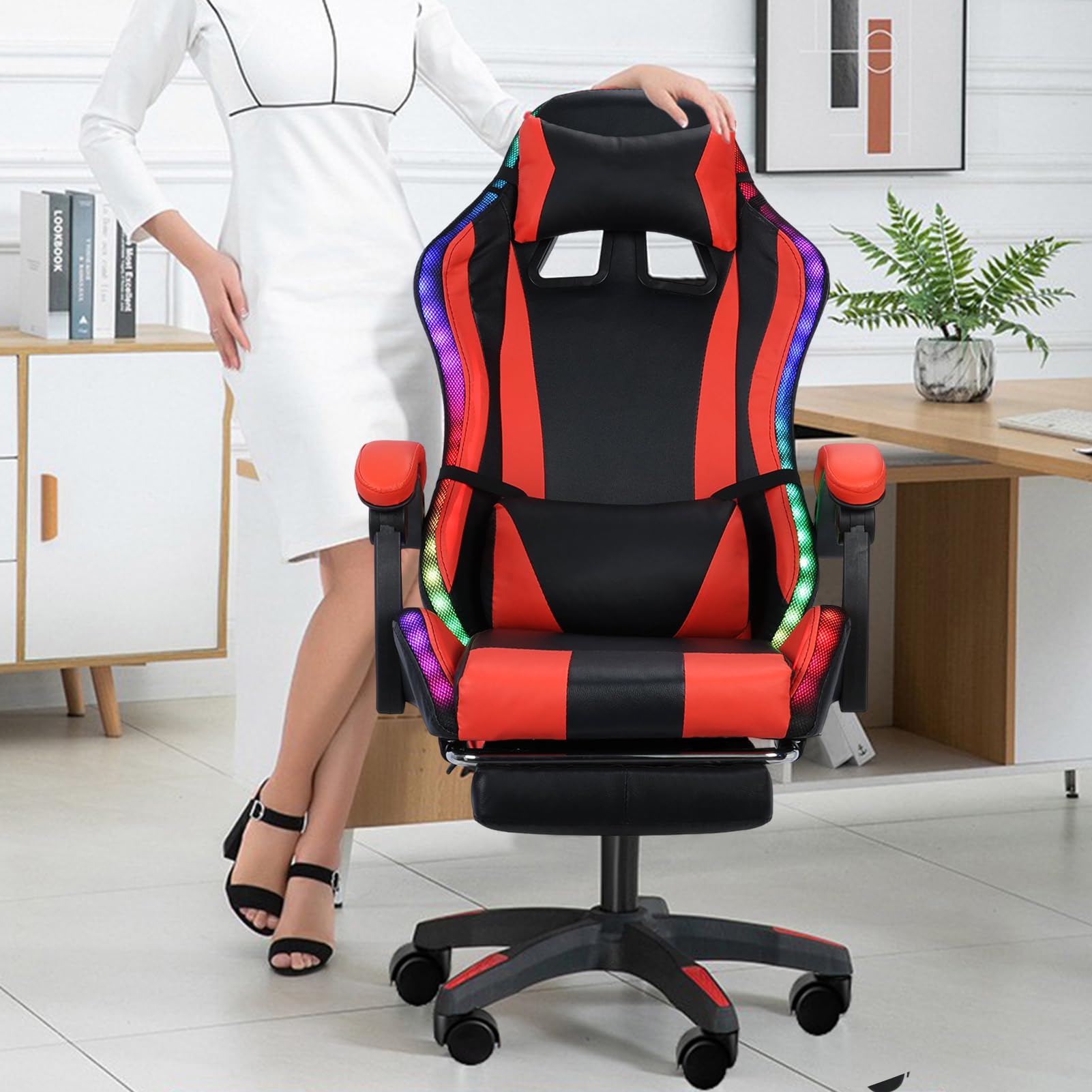 Gaming Chair with Bluetooth Speakers and LED Lights