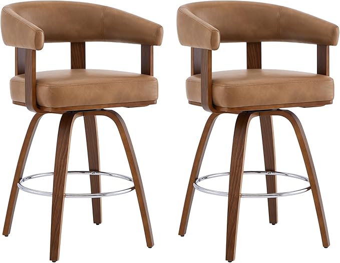 Swivel Counter Height Barstools Set of 2 with Back and Armrest
