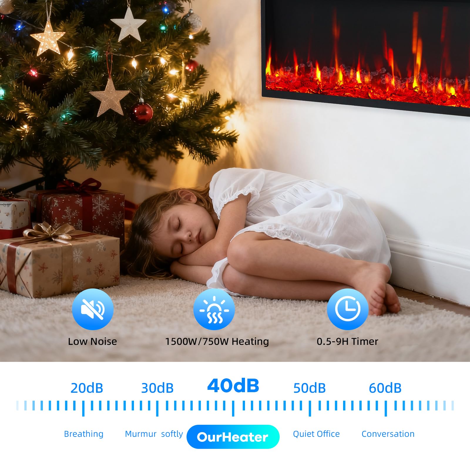 60 Inch Electric Fireplace Wall Mounted Recessed with Remote Control
