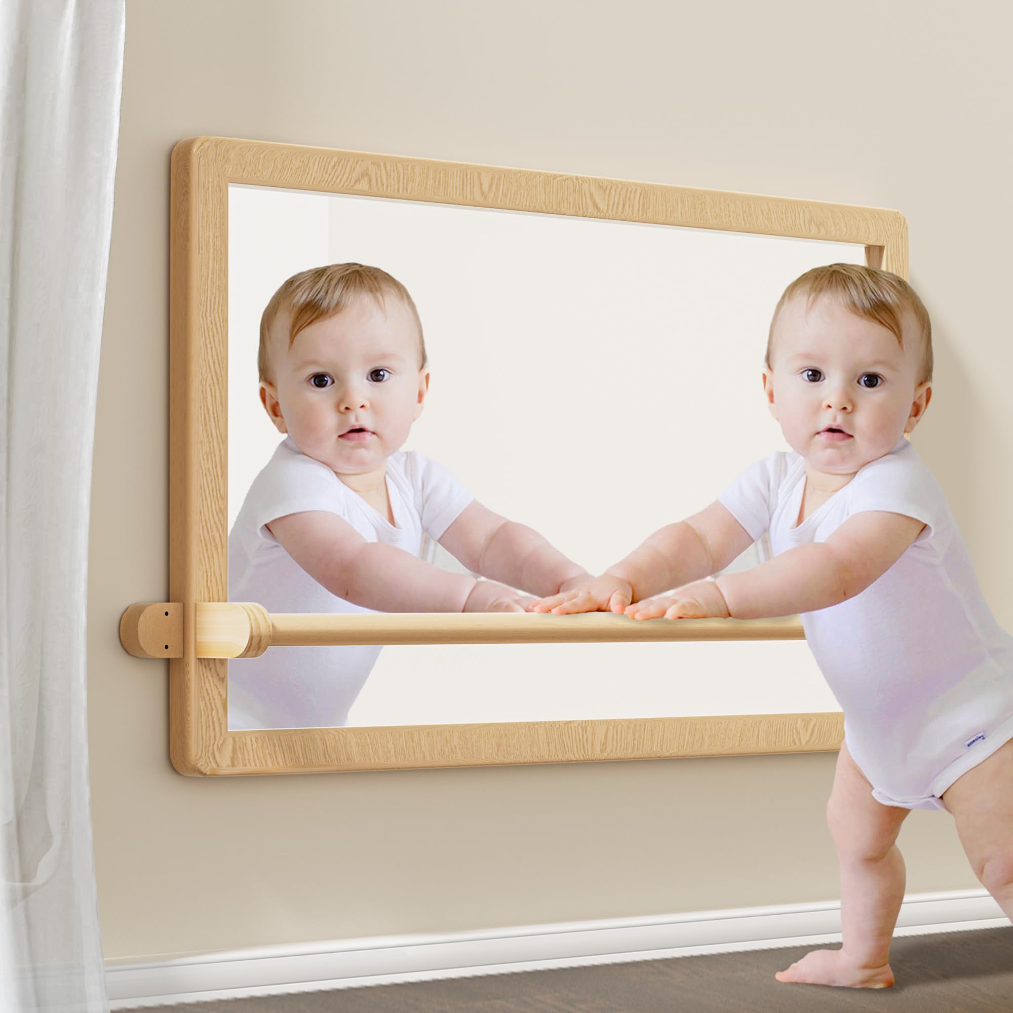 Montessori Baby Mirror with Pull-Up Bar