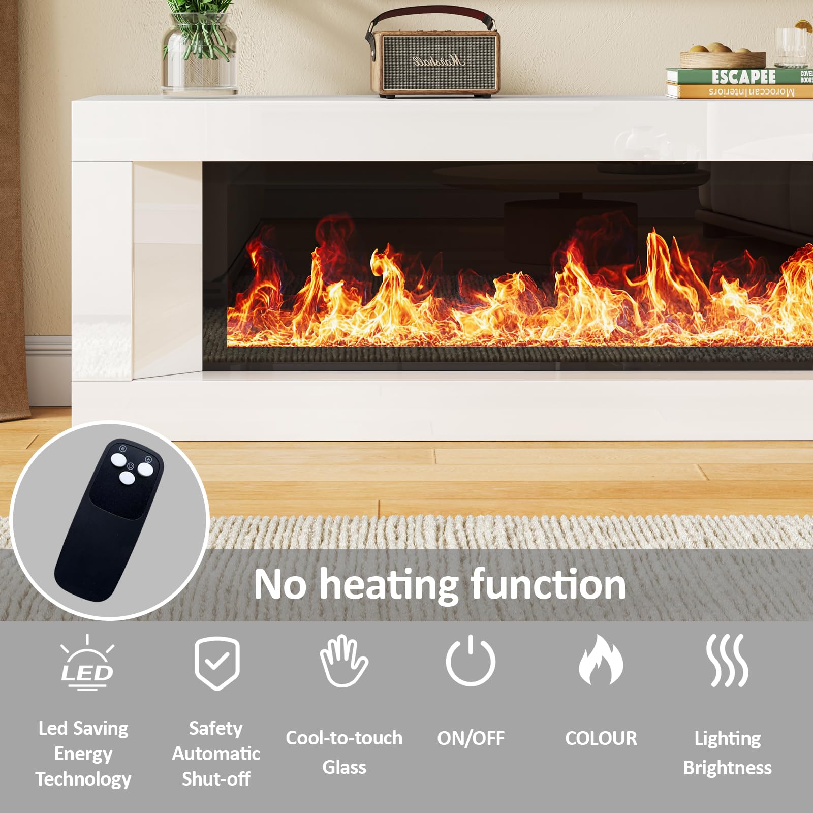 63" High Gloss Fireplace TV Stand with Electric Fireplace