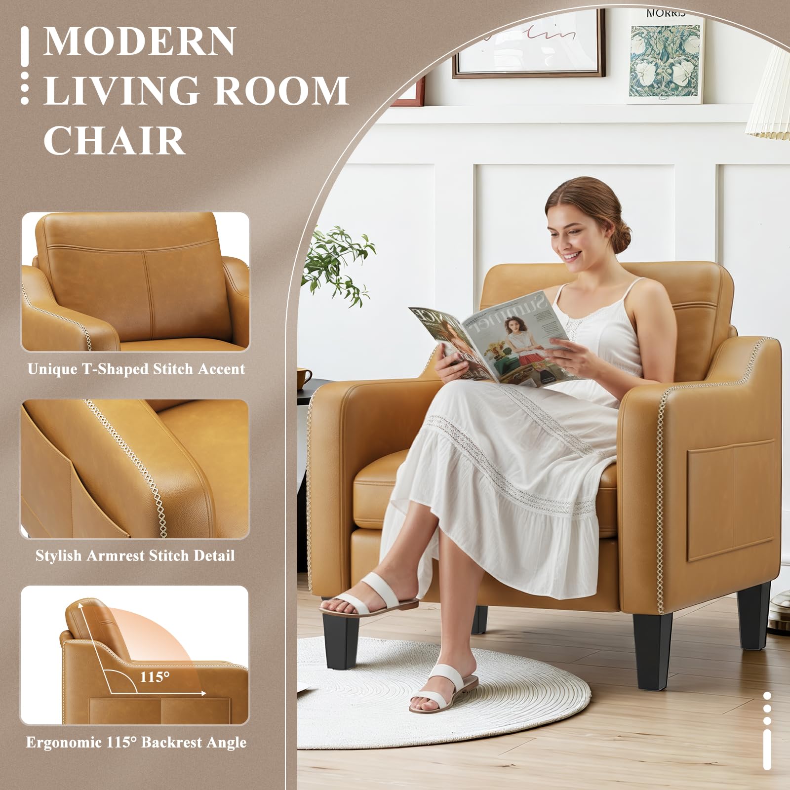 PU Leather Accent Chair Set of 2