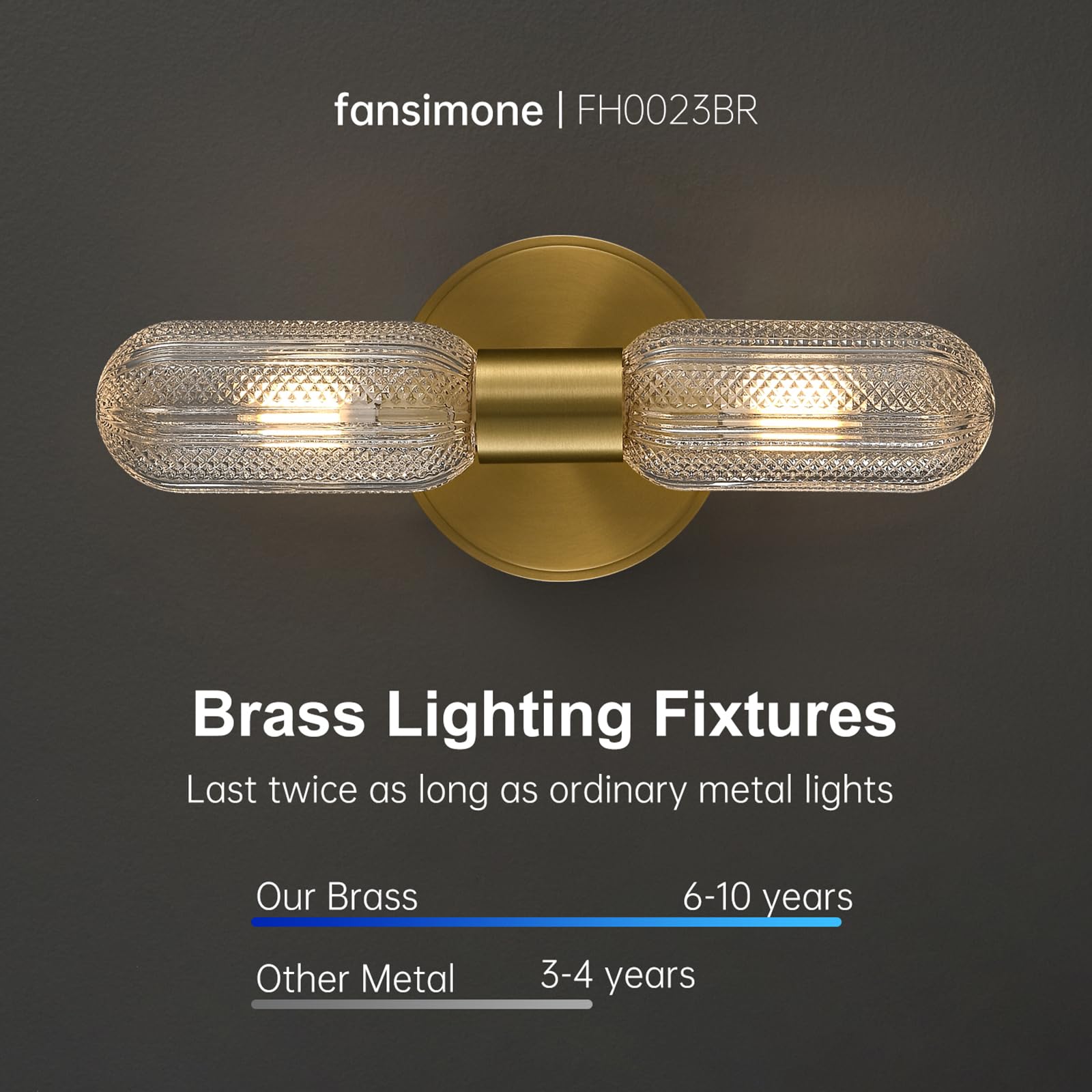 Brushed Brass Wall Sconces with Knurled Glass Shades