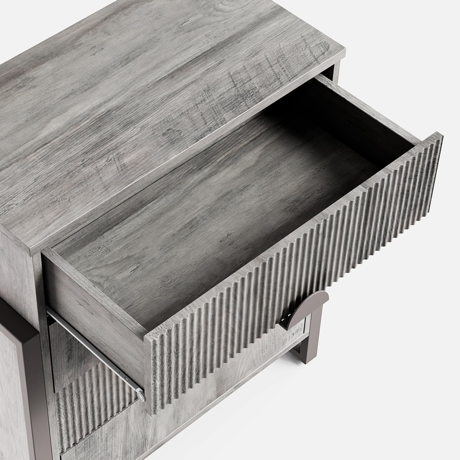 Fluted Dresser with 4 Drawers - Modern Chest with Steel Frame