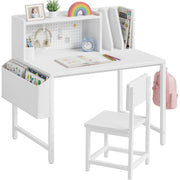 Kids Desk and Chair Set with Hutch and Pegboard