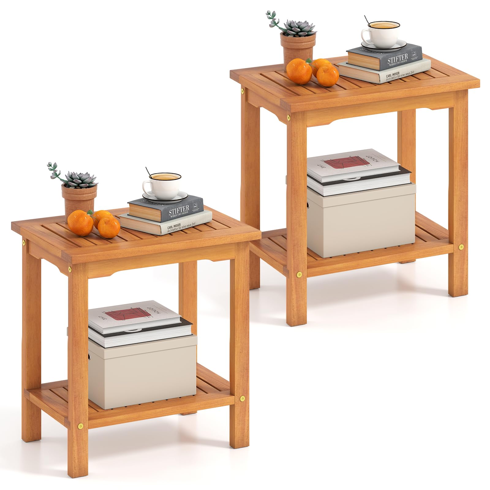 2-Tier Acacia Wood Side Table