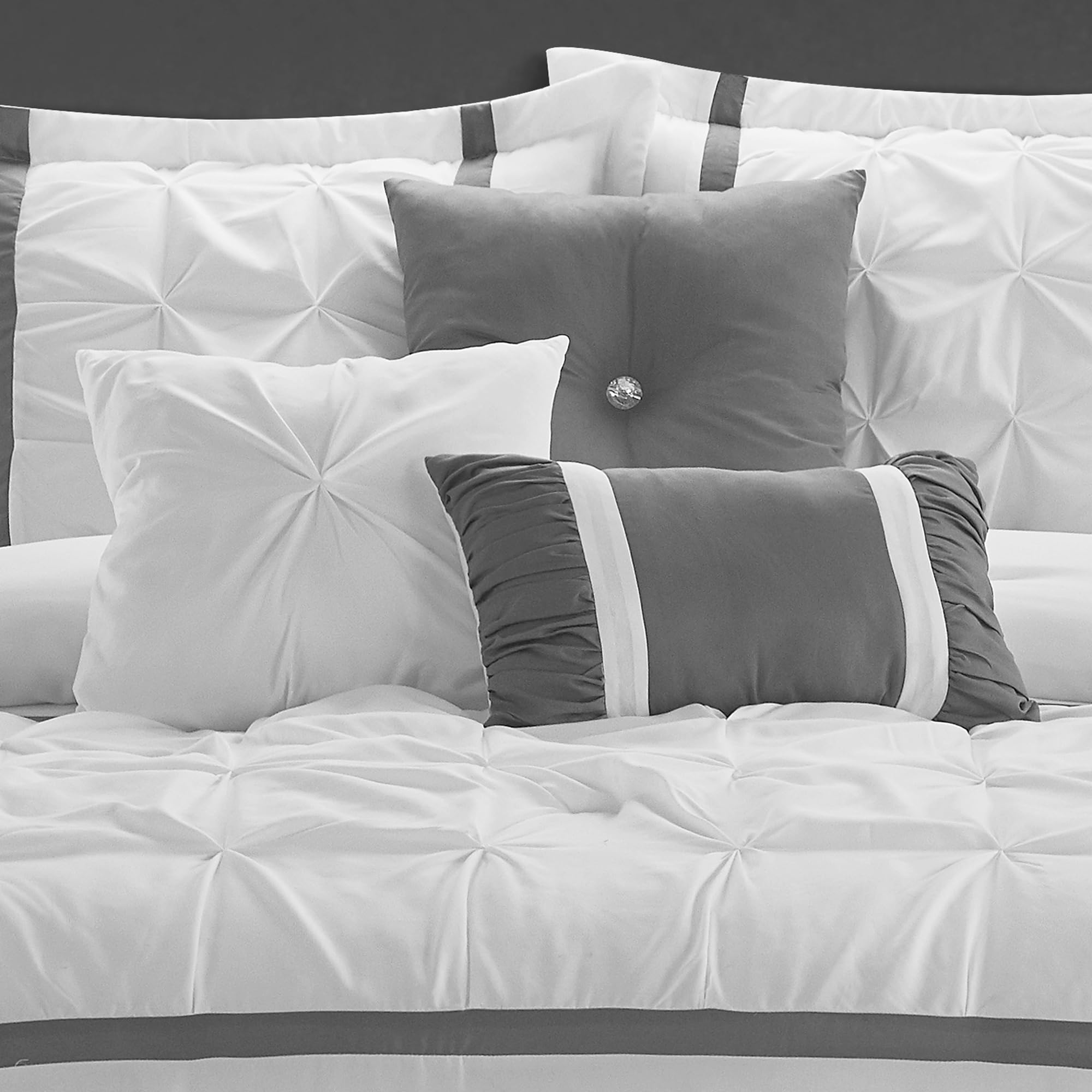 Queen Comforter Set 7 Piece White Grey