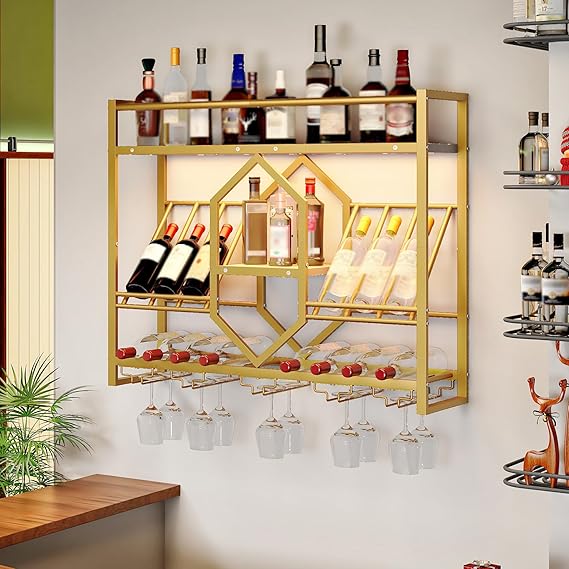Wall Mounted Wine Rack with LED Light