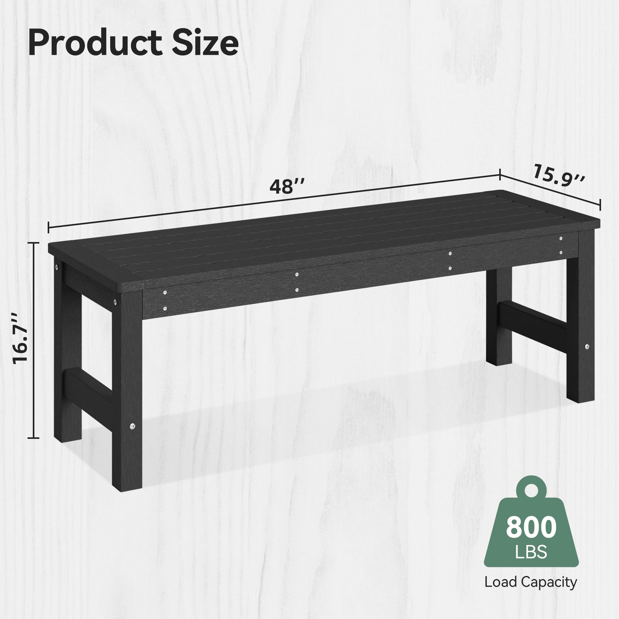 48" HDPE Outdoor Bench Black 2-Person