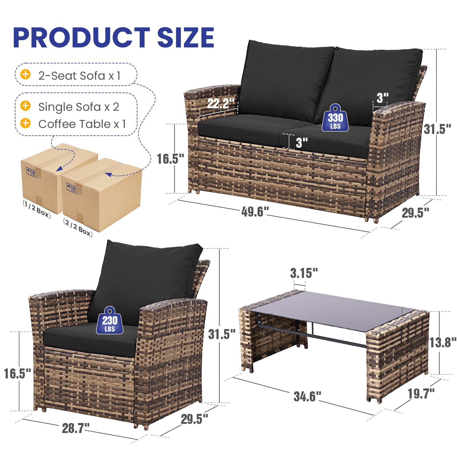 4 Piece Outdoor Wicker Patio Furniture Set