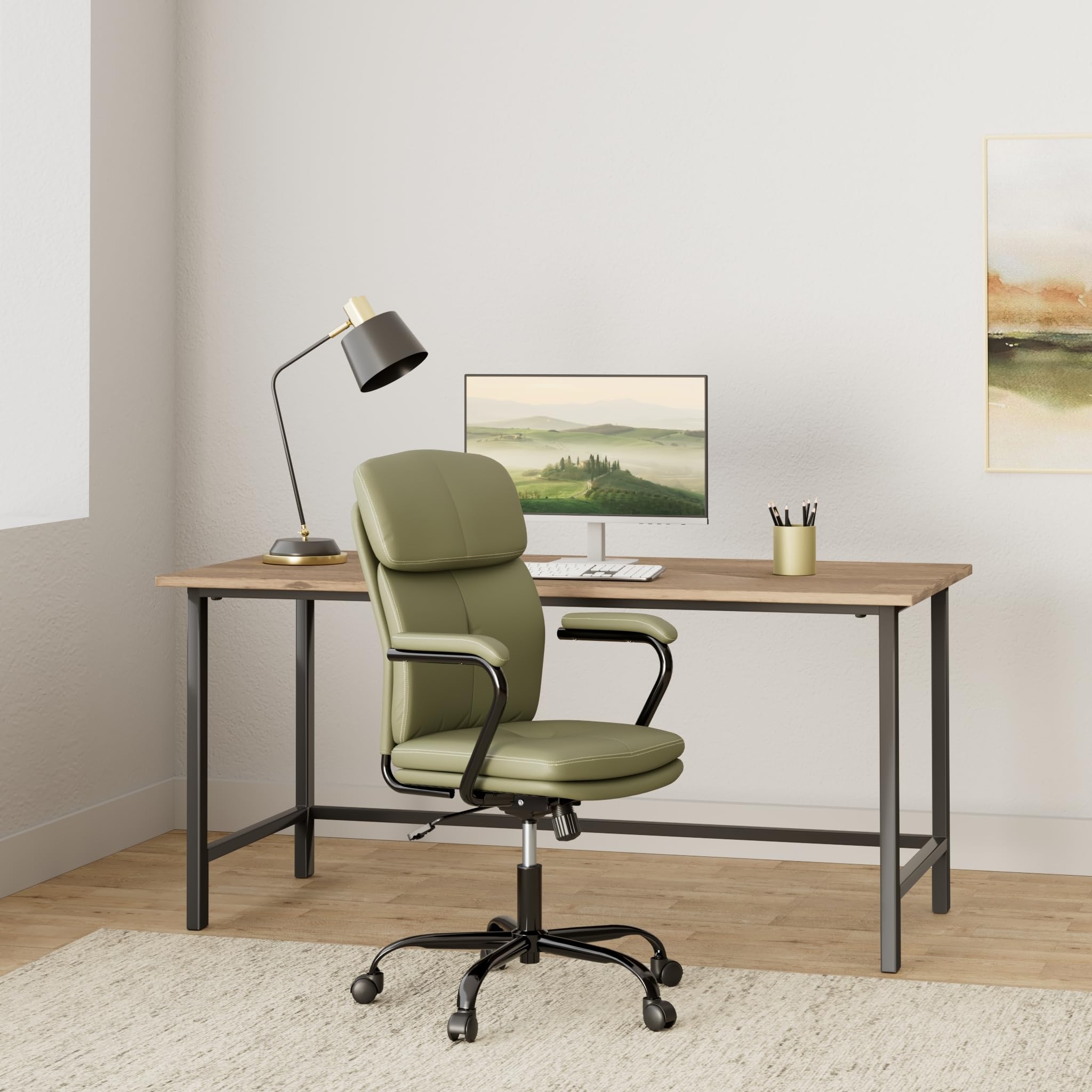 Modern Upholstered Mid-Back Office Chair with Arms