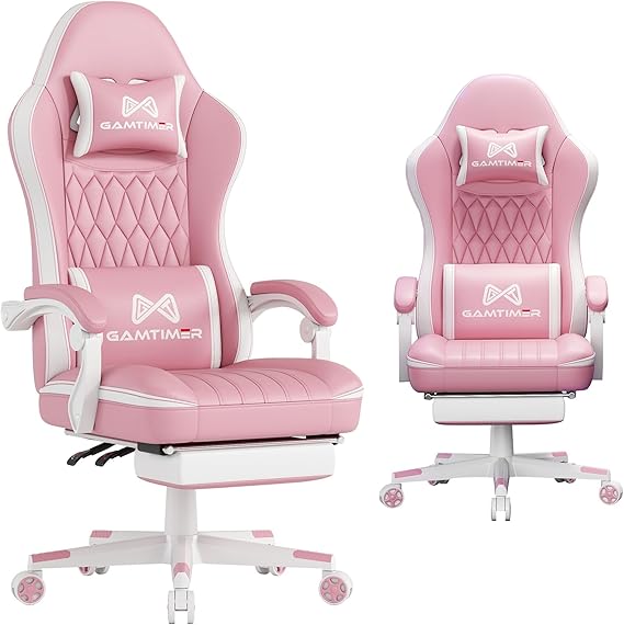 Gaming Chair with Footrest - Ergonomic PU Leather Computer Chair with Lumbar Support