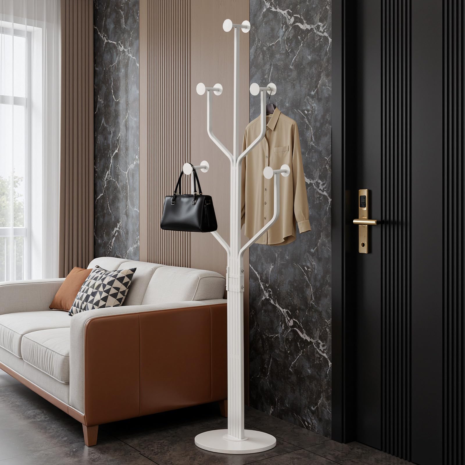 Freestanding Metal Coat Rack with 10 Hooks