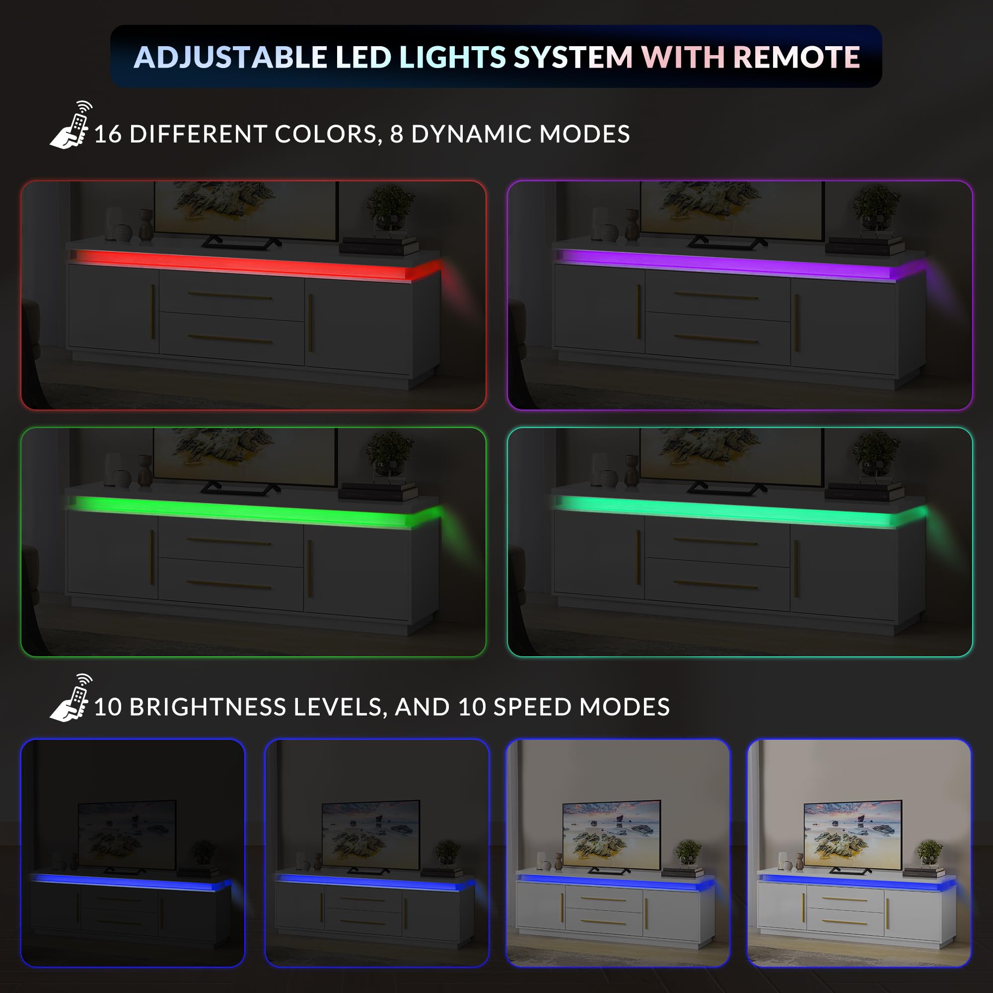 67" TV Stand with LED Lights and Storage