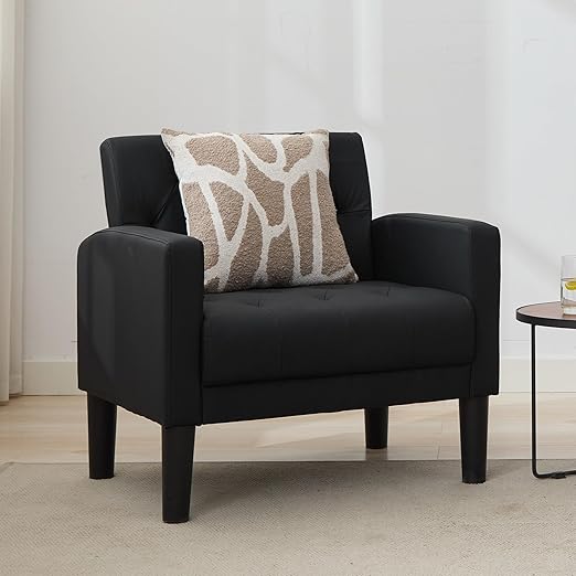 Leather Accent Chairs Set of 2 - Tufted Mid Century Modern