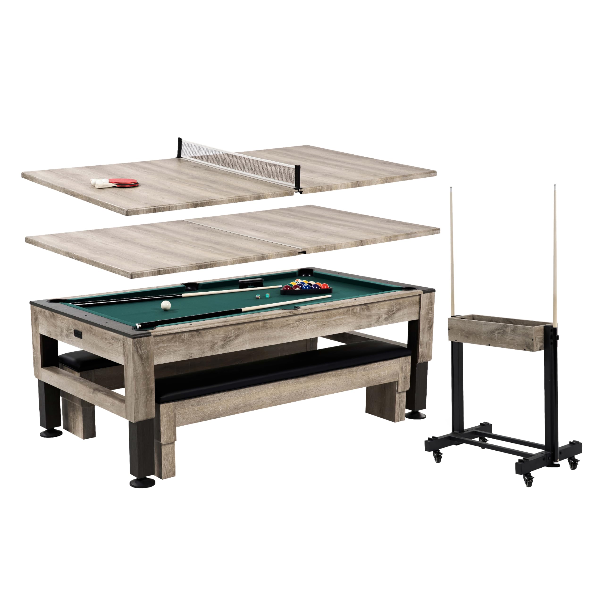 7' 3-in-1 Pool Table with Dining Top & Table Tennis