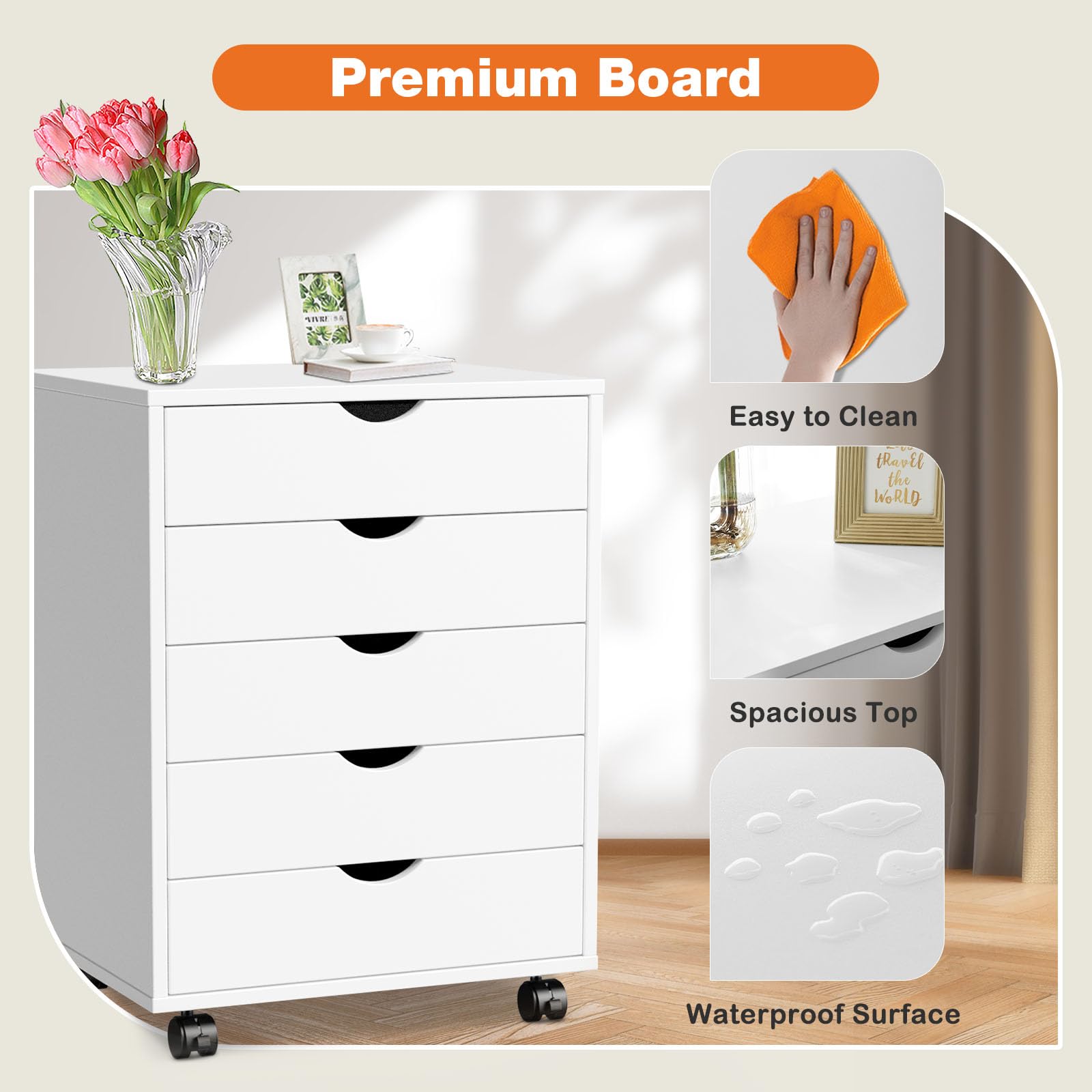 5-Drawer Mobile File Cabinet with Wheels