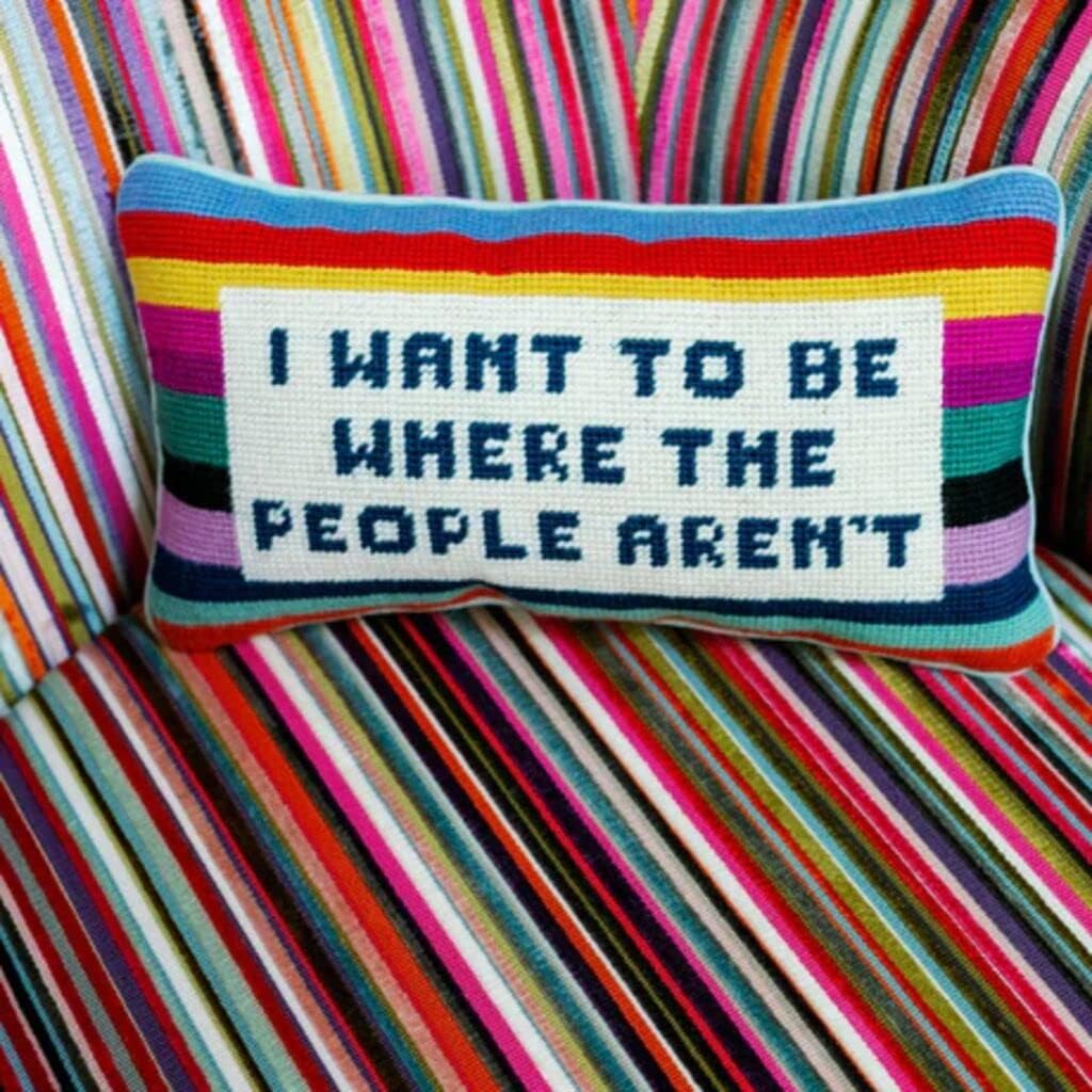 Needlepoint Decorative Throw Pillow - Where The People Aren't