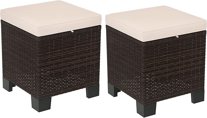 2-Piece Outdoor Patio Ottomans with Removable Cushions