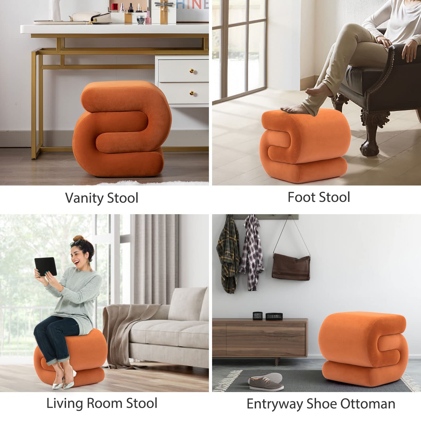 Velvet S-Shaped Vanity Stool Ottoman Footrest