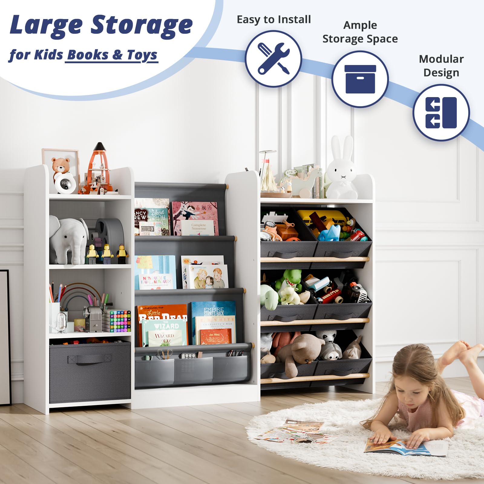 Kids Toy Book Storage Organizer with 7 Bins