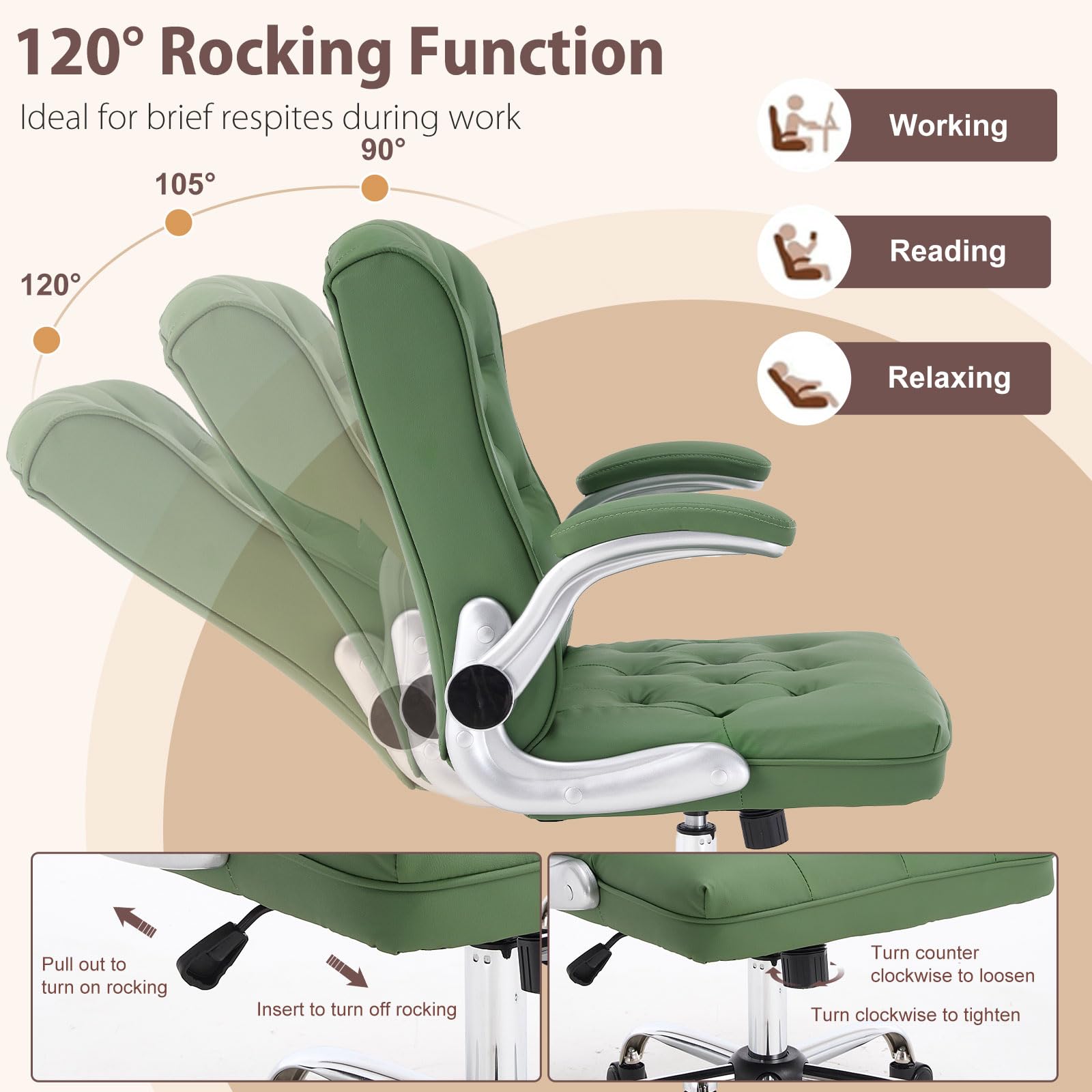 Mid-Back Leather Executive Office Chair with Flip-Up Arms